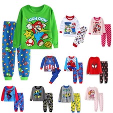 Set Pigiama Manica Lunga Super Mario 2 Pezzi Bambini Ragazzi Ragazze T-Shirt Pantaloncini Età 1-7Y