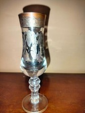 Bicchiere Flute base tonda cristallo molato e disegni in oro zecchino vintage