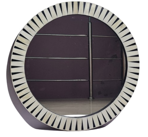 Specchio rotondo intarsiato - , in