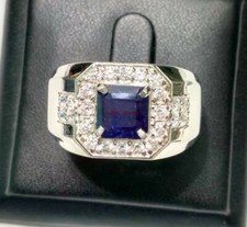 Anello In Argento Sterling 925 Con Gemma Di Zaffiro Blu Riscaldata Per Uomo #267