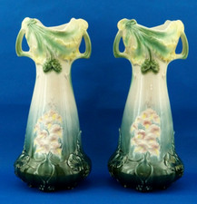 Sceaux Coppia vasi ceramica Liberty Art Nouveau Barbotine 1800 XIX Sarreguimenes