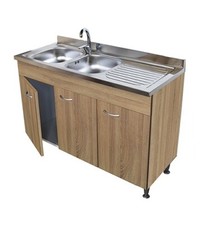 Sottolavello per cucina cm.120x50xH85 rovere, mobile componibile 3 sportelli