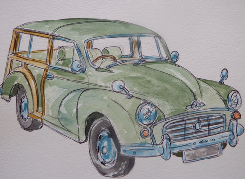 Quadro acquerello morris minor - acquerello,