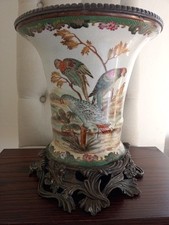 WL 1895 Craquele porcellana vaso sfarzoso bronzo bianco verde colorato naturale uccelli pappagallo