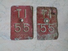 1955 COPPIA TARGHE BICICLETTA EPOCA SVIZZERA CANTON TICINO BIANCHI DEI LEGNANO