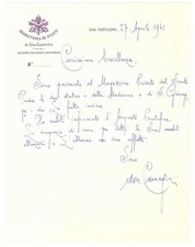 1961 VATICANO Segreteria di Stato - Lettera don Ernesto CAMAGNI - Autografo