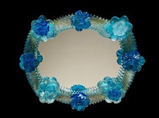 Centrotavola in Vetro di Murano con Finitura a Specchio e Base in Legno