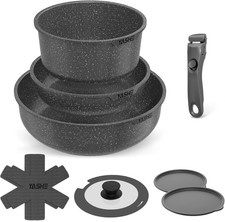 Batteria Pentole 9 Pezzi, Set Antiaderente Con Manici Amovibili E Coperchi, Pent