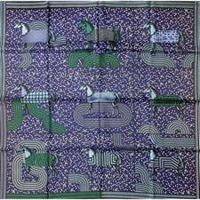 Foulard Hermes Garde Robe Pop 90 Cm Seta Blu Navy Carre Cavallo 35