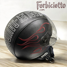 Casco Jet Fiamma Nero Compatibile Harley Davidson in eco pelle S M L XL