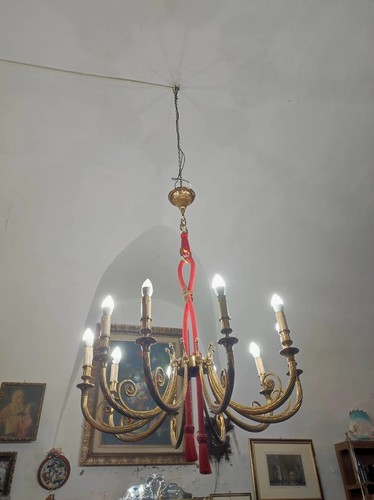 Lampadario bronzo con cordone - lampadario,