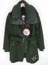 Desigual Madrid Cappotto da Donna 38 Verde Cintura Einreihige Cerniera Foderato