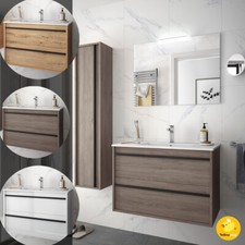 MOBILE BAGNO SOSPESO CM 80 LEGNO CON LAVABO SPECCHIO LED COLONNA SERIE ATTILA