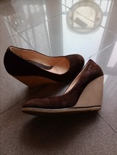 scarpe donna 38 Fornarina in camoscio marrone con zeppa di gomma, mai indossate