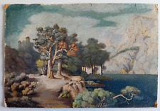 Dipinto a olio su cartoncino Paesaggio lacustre anni '40 firmato dim. 48,5x33 cm