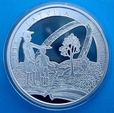 LETTONIA 5 EURO 2014 ARGENTO LE 4 STAGIONI LAVORO CONTADINO PESO 22g.