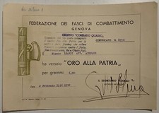 GENOVA FED.NE F..DI COMBATTIMENTO DOCUMENTO ORO ALLA PATRIA G.RIONALE QUARIO