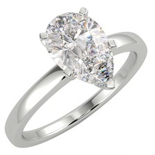 Anello di Fidanzamento Diamante Solitario SI2/D Taglio Pera 1 Ct Oro Bianco 14K