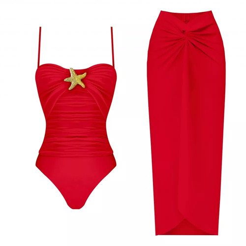 Costume intero rosso con gonna - costume,