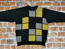 Carlo Colucci Vintage Pullover Nero Giallo Quadrate Casual Tg. : L Tip Top