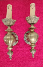 ANTICA COPPIA APPLIQUE  A CANDELA In BRONZO 