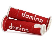 COPPIA MANOPOLE DOMINO ROAD-RACING UNIVERSALE MOTO ROSSO/BIANCO 120-125MM APERTE