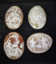 4 Cammei incisi a rilievo su conchiglia cammeo torre del greco