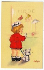 Bimba davanti a vetrina di moda - Cappelli - Illustrata da Mariapia - Anni '40