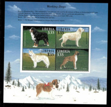 Liberia 2002 - Cani da Lavoro - Boxer, Husky, San Bernardo - Foglio di 4 francobolli MNH