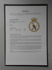NAVAL PRINT-HMS REDPOLE RAF RECOVERY & SUPPORT VESSEL - BADGE AND BATTLE HONOURS