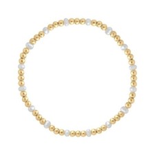 Braccialetto Elastico Sfere Dorati e Perle Acqua Dolce Placcato Oro 18K 750/000