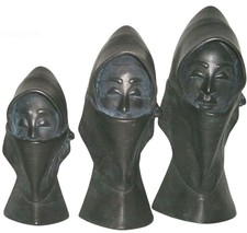 SET 3 PZ. TESTA DONNA CERAMICA BRONZATA ORGOSOLO ARTE SARDA VINTAGE CM. 15-19-22