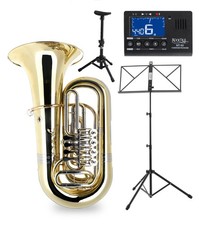 Bass Tuba Bb 4 Cilindri Rotanti Ottone Oro Set Bocchino Custodia Leggio Supporto