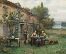 QUADRO FALSO D'AUTORE OLIO SU TELA DANIEL RIDGWAY KNIGHT DIPINTO A MANO 60X70CM