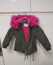 Giubbotto Cappotto Bambina Parka Cappuccio Pelliccia Fucsia 24 Mesi