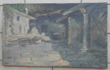 VECCHIO QUADRO DIPINTO AD OLIO SU TELA FIRMATO FINE '800 INIZIO '900 CASOLARE