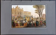 stampa antica 1870 circa Roma acquerello acciaio rientro Pio IX san giovanni