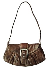 Borsetta a spalla vintage anni 70, vera pelle, marrone, donna, usata