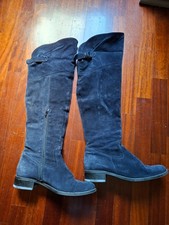 stivali blu n° 40 vera pelle scamosciata gambale alto tacco basso