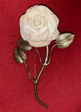SPILLA ROSA INCISA SU CONCHIGLIA SARDONICA FOGLIE ARGENTO 800 PL ORO GIALLO  '50