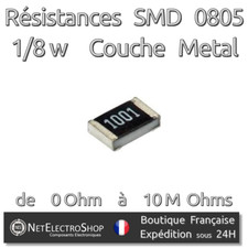 Lot de 10 Resistances SMD (CMS) 0805 Métal 1/8w 1% - Valeur de 0 Ohm à 10M Ohms