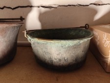  Pentola in rame antica con manici vecchio Paiolo Casseruola catino d'epoca. 