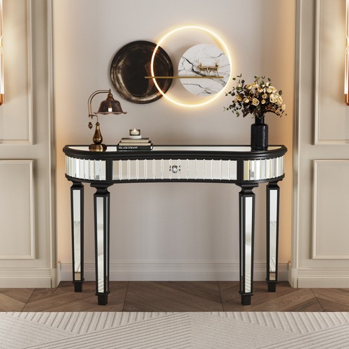 Half moon mirrored console - mirrored,