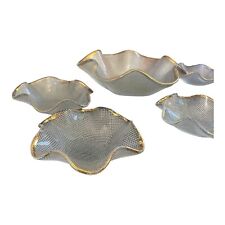 Set  Vintage da Dessert Macedonia 5 Ciotole in vetro con bordo ondulato e dorato