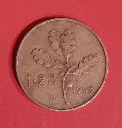 Moneta italia lire quercia - italia, 20