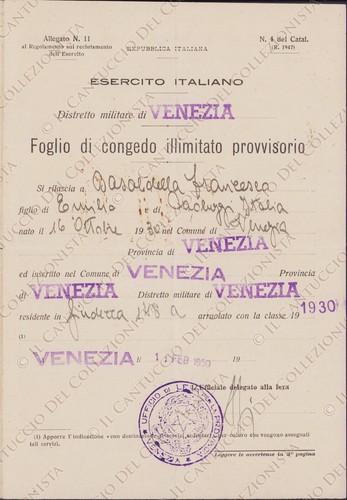 1950 venezia foglio congedo - 1950,