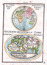 MAPPA DEL MONDO "Ancienne division de la terre peuples" 1719 M. MALLET ORIGINALE