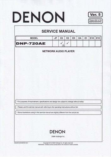 Manuale servizio per denon - manuale,