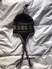 Cappello/Cuffia Tipo Peruviano In Lana100% Fatto A Mano Nero Unisex