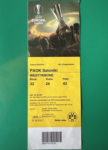 Biglietto 2015 bvb paok - biglietto, 2015/16